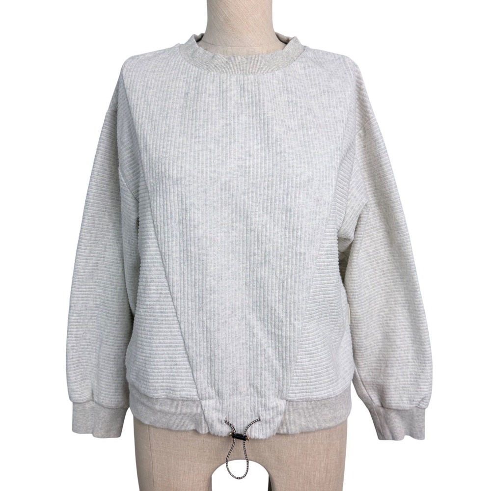 Varley Beige Ribbed Bungee Hem Crewneck Sweatshirt Pullover‎ Crew Neck Top S